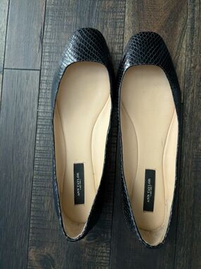Ann Taylor Black Snake-Embossed Ballet Flats